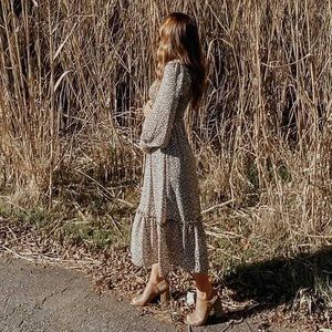 Brown Floral Midi Dress